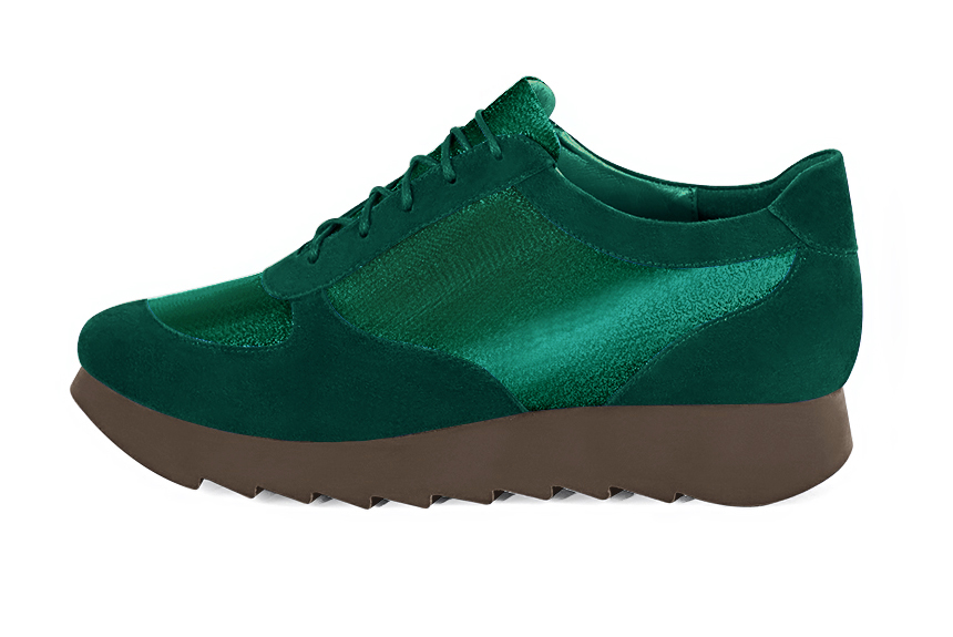 Forest green women's elegant sneakers. Round toe. Low rubber soles. Profile view - Florence KOOIJMAN